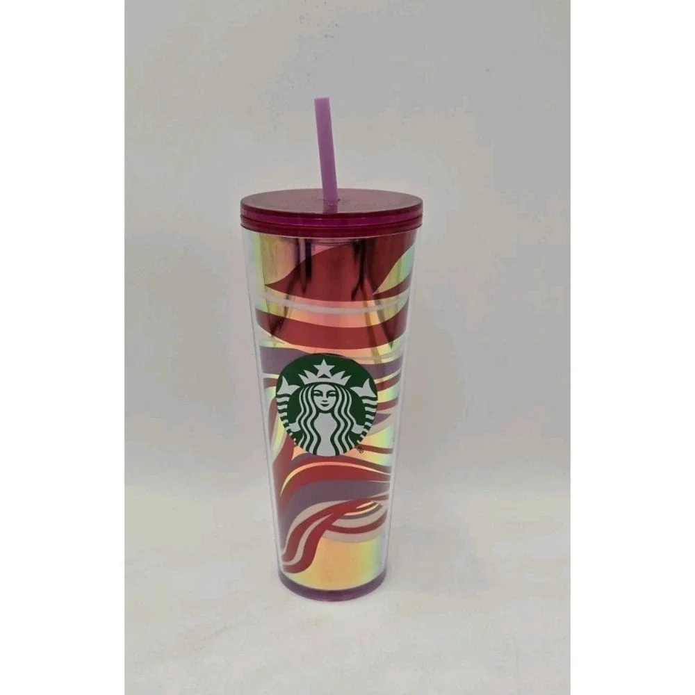 NEW Starbucks tumbler red gold  swirl Holiday Siren logo‎ Venti Cold Cup